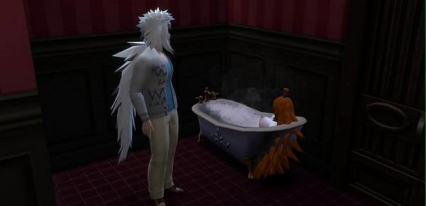  Naruto Cap 4 despues de estar entrenando el pervertido fue al baño y se encuentra a la mizukage la seduce se la folla como toda una buena Milf ella le gusta que le acabe en la boca